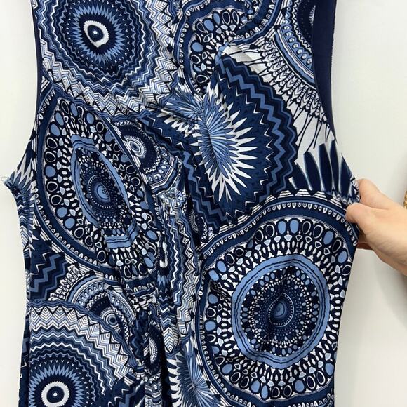 Ashley Steward Blue White Cinched Ruched High Neck Maxi Dress Plus Size 18/20W - Picture 5 of 8